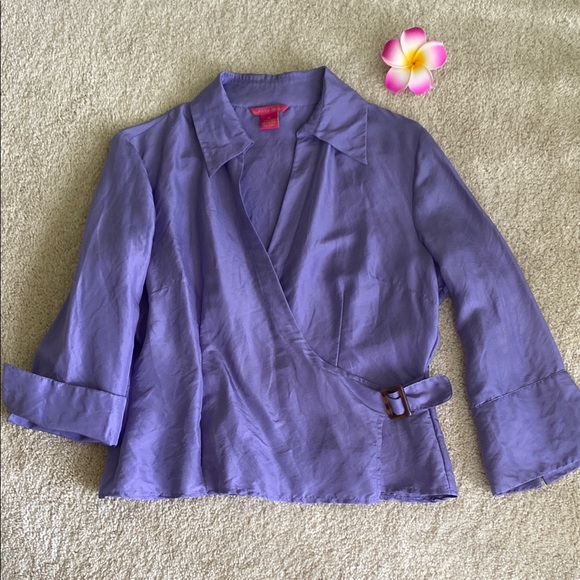 Sunny Leigh vintage lilac silk wrap top with Notched Lapels, 10 - Picture 1 of 10
